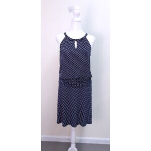 St. Topaz Navy‎ Blue Polka Dot Mini Dress Casual Sun Dress Sz 12 / #8053